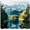 Ambesonne Landscape Shower Curtain, Mountain Lake in Northern Germany Frozen Peaks Water Winter Season Life, Cloth Fabric Bathroom Decor Set with Hooks, 69" W x 70" L, Green White view 2