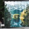 Ambesonne Landscape Shower Curtain, Mountain Lake in Northern Germany Frozen Peaks Water Winter Season Life, Cloth Fabric Bathroom Decor Set with Hooks, 69" W x 70" L, Green White view 3