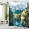 Ambesonne Landscape Shower Curtain, Mountain Lake in Northern Germany Frozen Peaks Water Winter Season Life, Cloth Fabric Bathroom Decor Set with Hooks, 69" W x 70" L, Green White view 4