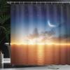 Ambesonne Ocean Shower Curtain, Sunset Sky with Moon and Stars Horizon Scenery Fantasy View Art Print, Cloth Fabric Bathroom Decor Set with Hooks, 69" W x 70" L, Navy Yellow Orange view 3