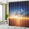 Ambesonne Ocean Shower Curtain, Sunset Sky with Moon and Stars Horizon Scenery Fantasy View Art Print, Cloth Fabric Bathroom Decor Set with Hooks, 69" W x 70" L, Navy Yellow Orange view 4
