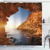 Ambesonne Beach Shower Curtain, Sunset in Pacific Paradise Ocean Cave with Morning Horizon Stone Calm Seacoast Art, Cloth Fabric Bathroom Decor Set with Hooks, 69" W x 84" L, Cream Blue view 1