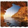 Ambesonne Beach Shower Curtain, Sunset in Pacific Paradise Ocean Cave with Morning Horizon Stone Calm Seacoast Art, Cloth Fabric Bathroom Decor Set with Hooks, 69" W x 84" L, Cream Blue view 2