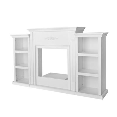 Barton 70" Media TV Stand for Portable Fireplace Bookcases Large Mantel Freestanding with 6 Book Shelfs (White-Stand only) Ivory White