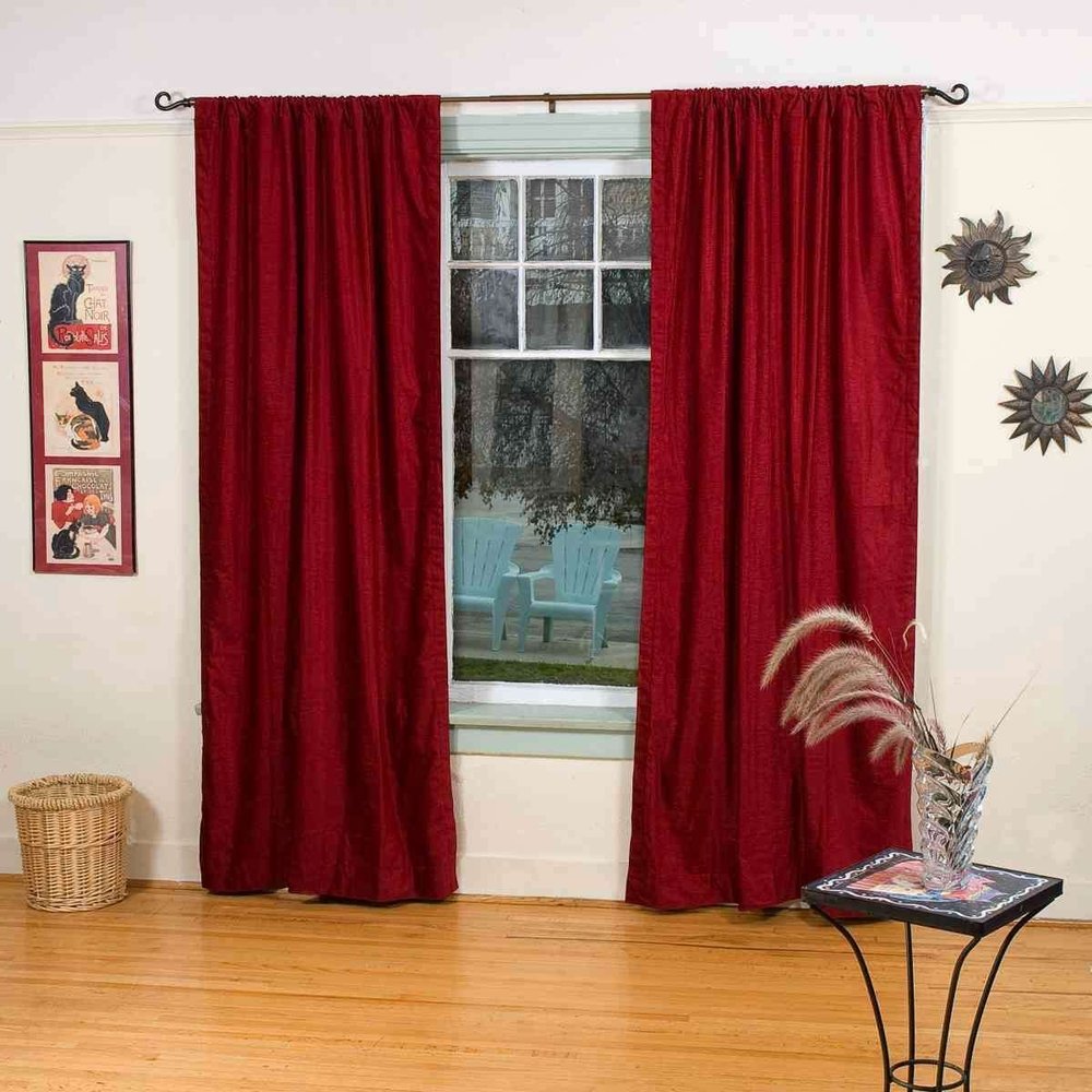 Indian Selections Lined-Burgundy Rod Pocket Velvet Curtain/Drape/Panel - 60W x 84L - Piece