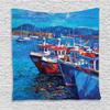Ambesonne Country Tapestry, Sail Boats Ships on The Shore Harbor by The Sea Small Rural Fishing Town Art, Wall Hanging for Bedroom Living Room Dorm Decor, 60" X 80", Cream Orange view 1