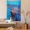 Ambesonne Country Tapestry, Sail Boats Ships on The Shore Harbor by The Sea Small Rural Fishing Town Art, Wall Hanging for Bedroom Living Room Dorm Decor, 60" X 80", Cream Orange view 2