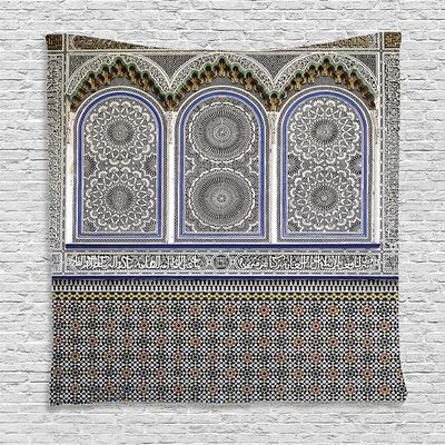 Ambesonne Orient Tapestry, Nostalgic Moroccan Architecture Stone Carving and Motifs Majestic Ottoman Empire, Wall Hanging for Bedroom Living Room Dorm Decor, 60" X 80", Grey Blue