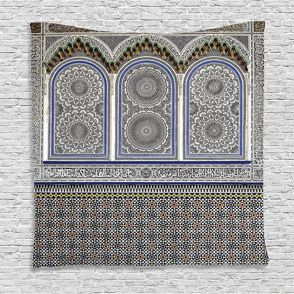 Ambesonne Orient Tapestry, Nostalgic Moroccan Architecture Stone Carving and Motifs Majestic Ottoman Empire, Wall Hanging for Bedroom Living Room Dorm Decor, 60" X 80", Grey Blue