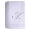 Monogrammed Towels Fingertip, Personalized Gift, 11 x 18 Inches - Set of 4- Silver Embroidered Towel - Extra Absorbent 100% Cotton- Soft Velour Finish - For Bathroom/ Kitchen/ Spa- Initial K (White) view 1