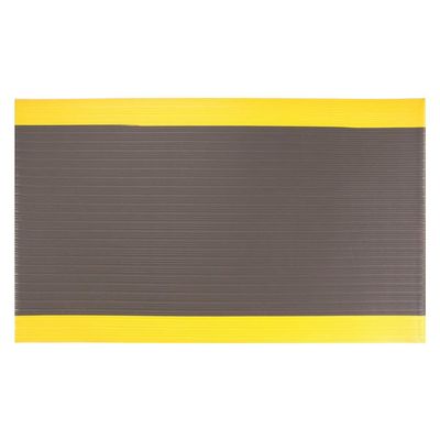 Antifatigue Mat, Black, YllwBrdr, 4ftx60ft