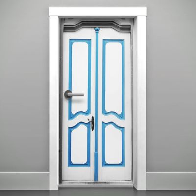 DoorPix 30x80 Inch 3D Door Mural Wrap Glossy Bubble Free Sticker 4-Panel White and Blue Art Nouveau Double Door - Peel and Stick - Easy-to-Clean, Durable