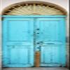 DoorPix 30x80 Inch 3D Door Mural Wrap Glossy Bubble Free Sticker Aqua 4-Panel Double-Door with Decorative Arched Transom - Peel and Stick - Easy-to-Clean, Durable view 3