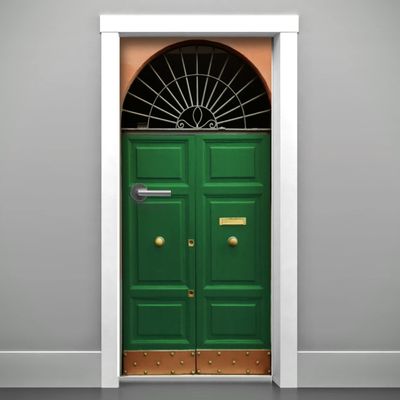 DoorPix 36x80 Inch 3D Door Mural Wrap Glossy Bubble Free Sticker Emerald Green 6-Panel Double Door with Decorative Arched Transom - Peel and Stick - Easy-to-Clean, Durable