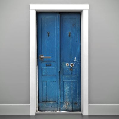 DoorPix 32x80 Inch 3D Door Mural Wrap Glossy Bubble Free Sticker Vintage French Blue Double Door - Peel and Stick - Easy-to-Clean, Durable