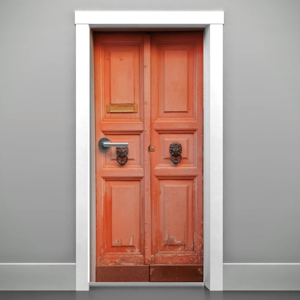 DoorPix 36x80 Inch 3D Door Mural Wrap Glossy Bubble Free Sticker Coral Ornate 6-Panel Double Door - Peel and Stick - Easy-to-Clean, Durable