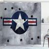Ambesonne Airplane Shower Curtain, Star on Round Circle with Stripes with Grunge Effect Backdrop Aircraft, Cloth Fabric Bathroom Decor Set with Hooks, 69" W x 84" L, Red Grey Blue view 1