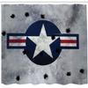 Ambesonne Airplane Shower Curtain, Star on Round Circle with Stripes with Grunge Effect Backdrop Aircraft, Cloth Fabric Bathroom Decor Set with Hooks, 69" W x 84" L, Red Grey Blue view 2