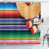 Ambesonne Mexican Shower Curtain, Mexican Culture Theme with Sombrero Straw Hat Maracas Serape Blanket Rug Picture, Cloth Fabric Bathroom Decor Set with Hooks, 69" W x 75" L, Red Ivory view 1