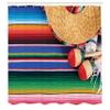 Ambesonne Mexican Shower Curtain, Mexican Culture Theme with Sombrero Straw Hat Maracas Serape Blanket Rug Picture, Cloth Fabric Bathroom Decor Set with Hooks, 69" W x 75" L, Red Ivory view 2