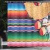 Ambesonne Mexican Shower Curtain, Mexican Culture Theme with Sombrero Straw Hat Maracas Serape Blanket Rug Picture, Cloth Fabric Bathroom Decor Set with Hooks, 69" W x 75" L, Red Ivory view 3