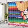 Ambesonne Mexican Shower Curtain, Mexican Culture Theme with Sombrero Straw Hat Maracas Serape Blanket Rug Picture, Cloth Fabric Bathroom Decor Set with Hooks, 69" W x 75" L, Red Ivory view 4