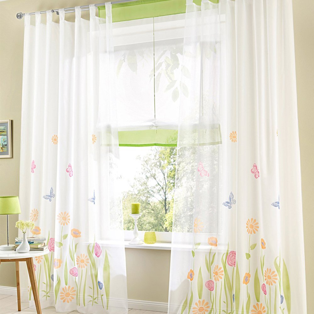 Fairy Forest High Density Terylene Yarn Hand Spray Curtain Screens (59x69 Inch, Green)