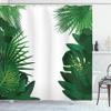 Ambesonne Leaf Shower Curtain, Exotic Fantasy Hawaiian Tropical Palm Leaves Floral Graphic Art Print, Cloth Fabric Bathroom Decor Set with Hooks, 69" W x 75" L, Green White view 1