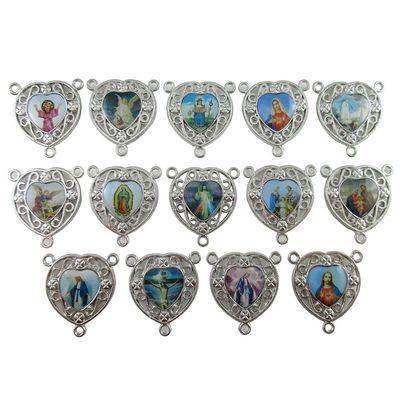 100pcs of Assorted Heart Shaped Divine Mercy Jesus Catholic Rosary Connector Centerpiece