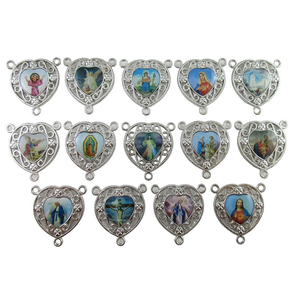 100pcs of Assorted Heart Shaped Divine Mercy Jesus Catholic Rosary Connector Centerpiece