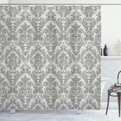 Ambesonne Damask Shower Curtain, Ornamental Baroque Style of Leafs Spring Blossoming Pattern with Flowery Design of Curves Work of Art, Cloth Fabric Bathroom Set with Hooks, 69" W x 75" L, Dimgray