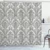 Ambesonne Damask Shower Curtain, Ornamental Baroque Style of Leafs Spring Blossoming Pattern with Flowery Design of Curves Work of Art, Cloth Fabric Bathroom Set with Hooks, 69" W x 75" L, Dimgray view 1