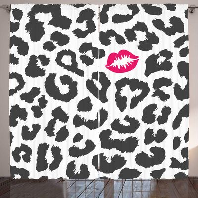 Ambesonne Savannah Curtains, Leopard Cheetah Animal Print Kiss Shape Lipstick Mark Dotted Trend Art, Living Room Bedroom Window Drapes 2 Panel Set, 108" X 90", Charcoal Grey Pink