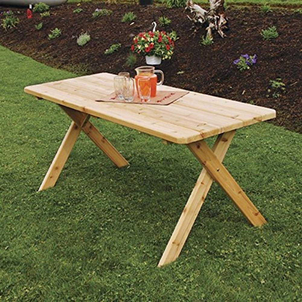 A & L Furniture Cross-Leg TABLE ONLY with Umbrella Hole, Unfinished