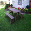 A & L Furniture Traditional Table with 2 Benches Without Hole, Walnut Stain view 1