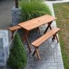 A & L Furniture 192C-LS Linden Leaf Stain-with Hole Cross-Leg Table with 2 Benches with Umbrella Hole, Linden Ivory Leaf Stain view 1