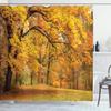 Ambesonne Forest Shower Curtain, Warm Fall Scenery Pale Maple Leaves in The Woodland November Season Woodlands, Cloth Fabric Bathroom Decor Set with Hooks, 69" W x 75" L, Orange Brown view 1