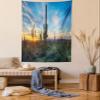 Ambesonne Saguaro Tapestry, Sun is Setting Between Cactus Plants with Spines Noon Landscape Wild Design, Wall Hanging for Bedroom Living Room Dorm Decor, 60" X 80", Green Blue view 1