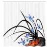 Ambesonne Asian Shower Curtain, Classic Oriental with Ink Painting Effect Orchid Design Artwork, Cloth Fabric Bathroom Decor Set with Hooks, 69" W x 84" L, Black Blue White view 2