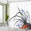 Ambesonne Asian Shower Curtain, Classic Oriental with Ink Painting Effect Orchid Design Artwork, Cloth Fabric Bathroom Decor Set with Hooks, 69" W x 84" L, Black Blue White view 4