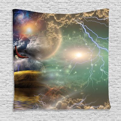 Ambesonne Fantasy Tapestry, Different Sky Celestial Events with an Eagle Thunderstorm Clouds Outer Space Image, Wall Hanging for Bedroom Living Room Dorm Decor, 40" X 60", Purple Yellow