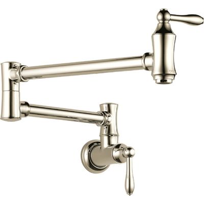 Delta Polished Nickel Traditional Pot Filler Kitchen Faucet, Wall Mount Kitchen Faucet, Polished Nickel 1177LF-PN
