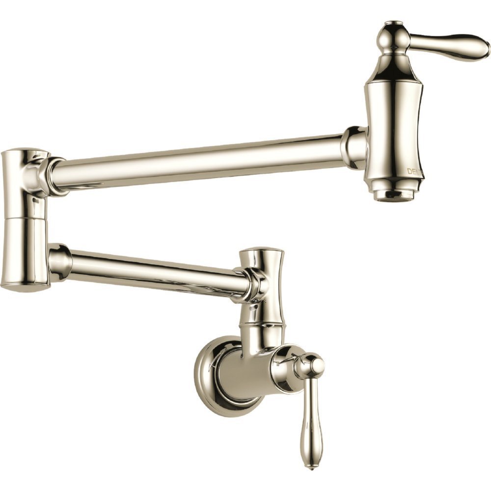 Delta Polished Nickel Traditional Pot Filler Kitchen Faucet, Wall Mount Kitchen Faucet, Polished Nickel 1177LF-PN