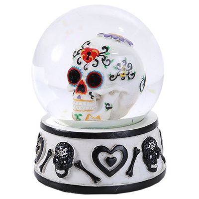 Black Day of The Dead White Sugar Skull Water Globe Decorative Figurine 80mm