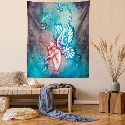 Ambesonne Butterfly Tapestry, with Butterfly Wings Renewal Female Rebirth Psyche Lightness of Being, Wall Hanging for Bedroom Living Room Dorm Decor, 60" X 80", Blue Purple