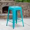 Flash Furniture Kai Commercial Grade 24" High Backless Crystal Teal-Blue Indoor-Outdoor Counter Height Stool view 2