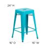 Flash Furniture Kai Commercial Grade 24" High Backless Crystal Teal-Blue Indoor-Outdoor Counter Height Stool view 3