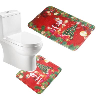 Amagical 2 Piece Red Santa Christmas Pattern Flannel Non Slip Bathroom Carpet Rug Toilet Contour Rug (2, Red Santa)