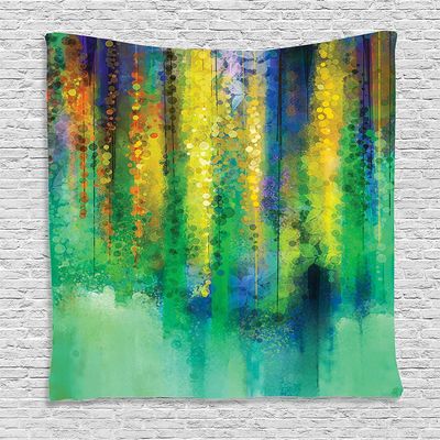 Ambesonne Watercolor Flower Tapestry, Abstract Style Spring Floral Watercolor Style Painting Image Nature Art, Wall Hanging for Bedroom Living Room Dorm Decor, 60" X 80", Green Yellow
