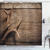 Ambesonne Antlers Shower Curtain, Deer Antlers on Wood Table Rustic Texture Surface Hunting Season Fall Gathering Art, Cloth Fabric Bathroom Decor Set with Hooks, 69" W x 75" L, Umber view 1